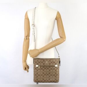 Coach Coated Canvas Leather Signature Rowan Shoulder Bag Khaki x Churk C1554